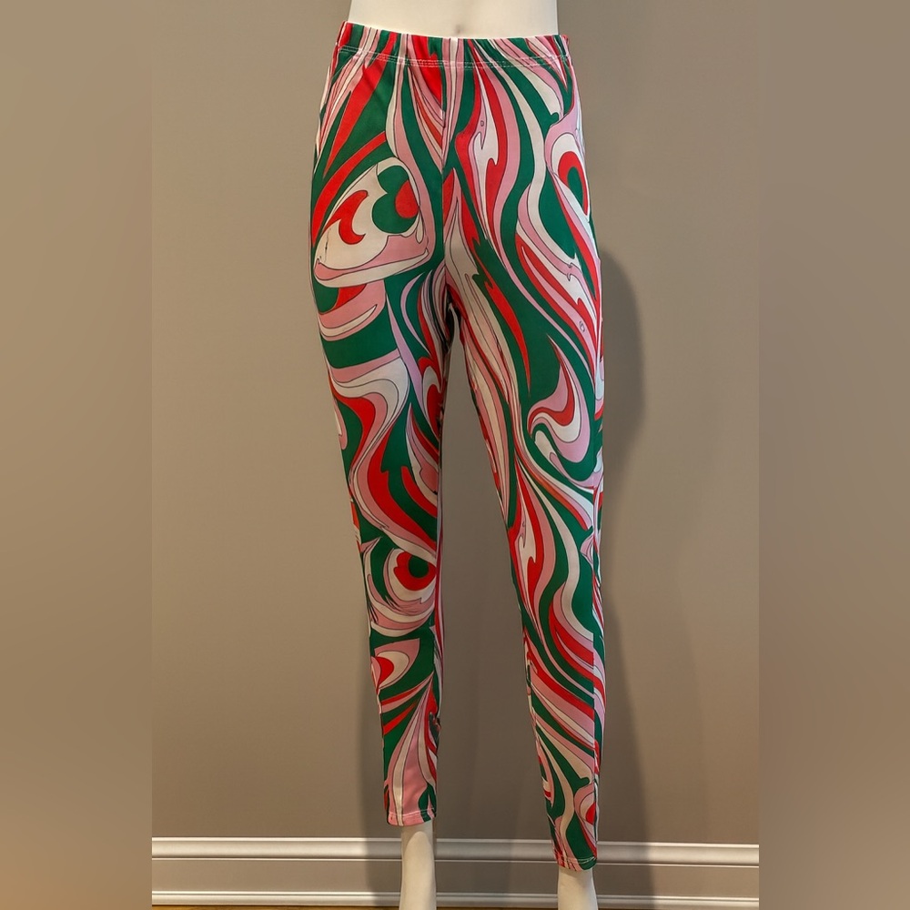 Emilio Pucci Green Pink Red Swirl Leggings